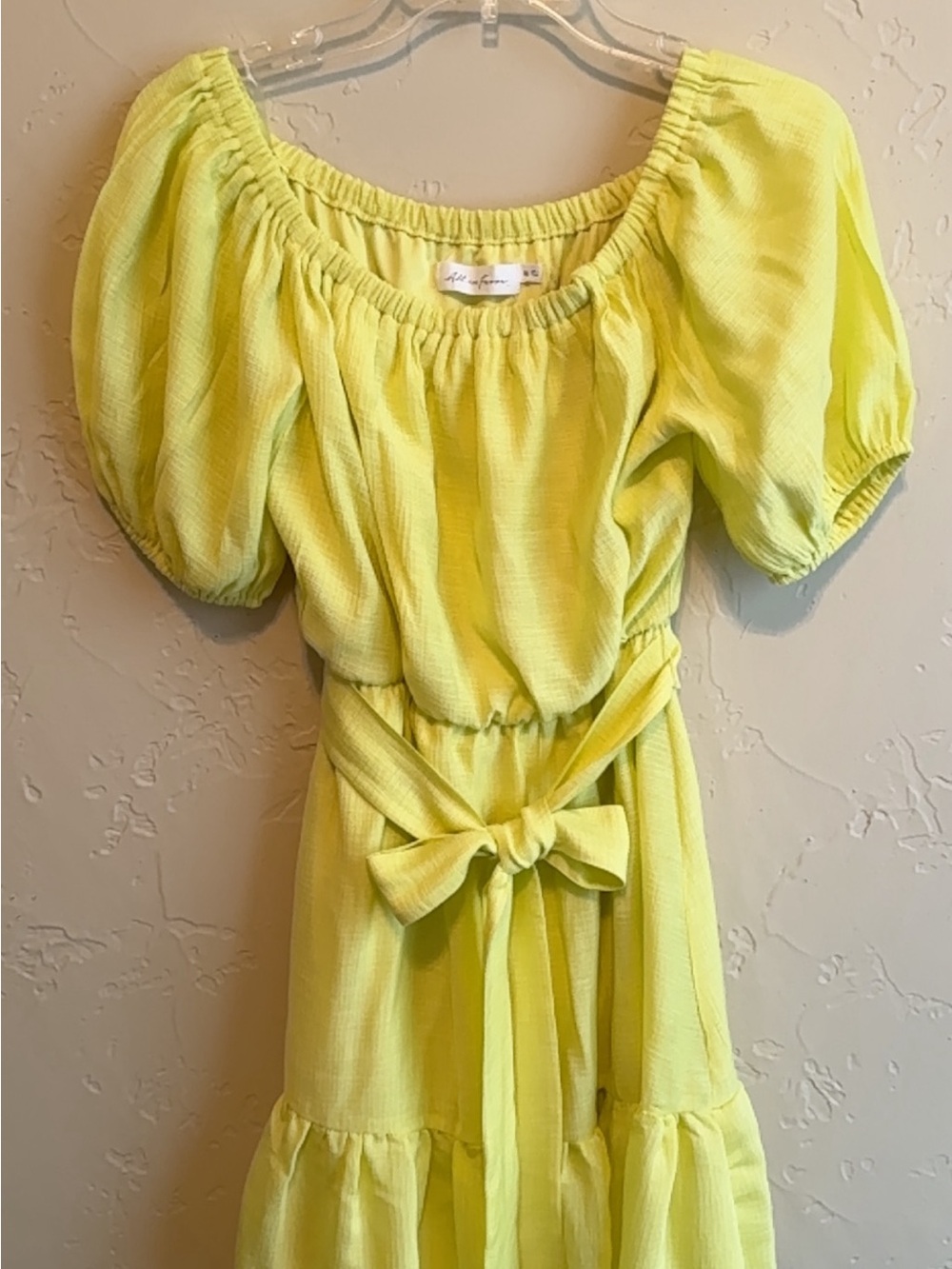 All in Favor Yellow Elastic Neckline Textured Dress